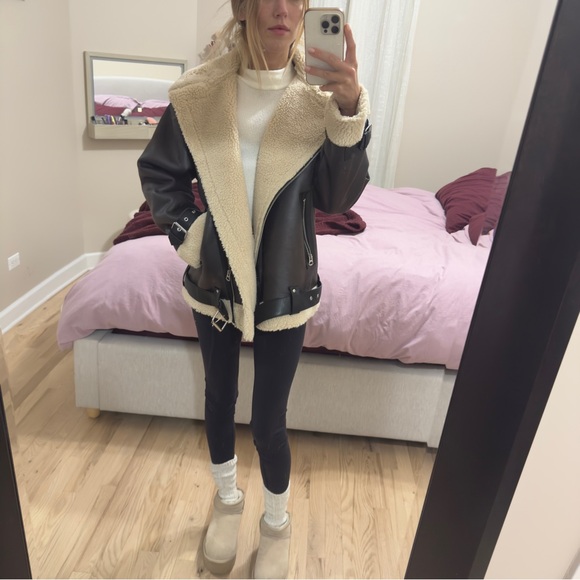 Zara Dark Brown Jacket with Cream Shearling - Picture 5 of 8
